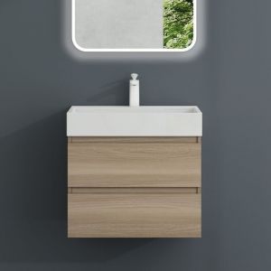Mai&mai - Meuble Sous Lavabo Chêne Clair Meubles de Salle de Bain 60x38x56cm Meuble Suspendu avec 2 Tiroirs + Lavabo + Bonde Verona