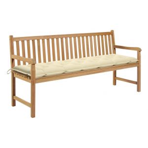 VidaXL Banc de jardin avec coussin blanc crème 175 cm Teck massif