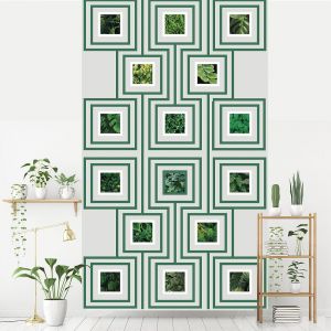 Plage Papier peint panoramique intiss&eacute;, lot de photos nature, feuillage,repr&eacute;sent&eacute; dans un design de graphisme trac&eacute; en vert, 250 cm x 150 cm - Vert