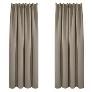 Image de Lot de 2 Rideaux Occultants Isolants Thermiques avec Galon Fronceur, Grande Taille, 140x175 cm, Taupe - Taupe - Deconovo