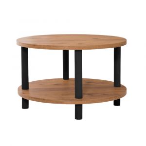 Calicosy Table basse ronde 2 niveaux D70 cm - Effet Pin Atlantique