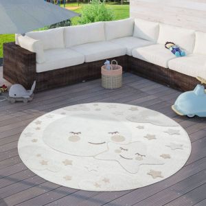 Paco Home - Tapis Chambre D'enfant Tapis Extérieur Rond Tapis Jouet Enfant Garçon Fille 160 cm rond, Crème 2