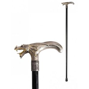Ruedelafete Canne Dragon en métal avec pommeau allongé 93cm