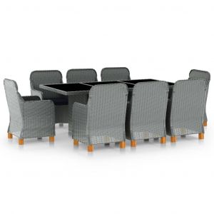 VidaXL Mobilier à dîner 9 pcs avec coussins Résine tressée Gris clair