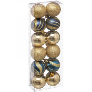 Lot de 12 Boules de Noël "Colorama" 4cm Bleu & Or Prix