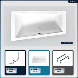 Baignoire asymétrique - 150 x 85 cm - Gauche - avec Tablier - Pieds - Vidage Chrome - INTIMA