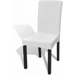 D&eacute;coshop26 6 housses de chaise dos droit extensibles blanches - blante