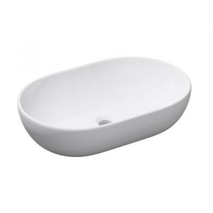 Image de Mai & Mai Lave main évier vasque 60x42x11 cm en céramique blanc ovale lavabo sans trop plein à poser BR322