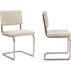 Homifab - Lot de 2 chaises en velours côtelé beige et métal chromé - Dulce - Beige