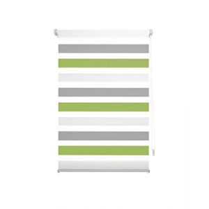 Blindecor Indus store tricolore sans perçage | Store enrouleur double tissage sans outils | Stores tricolores Jour nuit, Gris, Pistache 67 x 180 cm (L x H) | Taille du tissu 64 x 175 cm