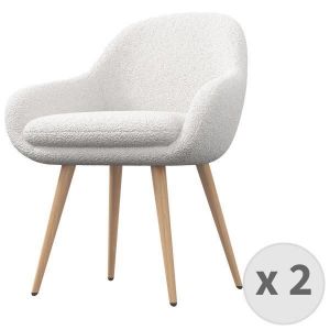 Image de CANCUN-Chaise en tissu bouclette Ecru et pieds métal décor bois (x2)