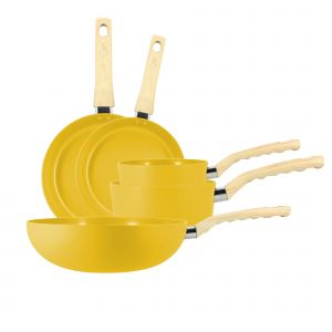 Menastyl Batterie de cuisine 5 pcs en aluminium jaune - compatible induction