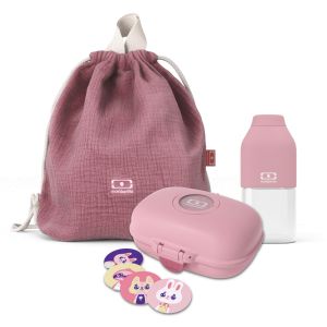 Image de monbento Set bo&icirc;te &agrave; go&ucirc;ter enfants 600ml Rose + Bouteille 330 ml + Sac &agrave; dos