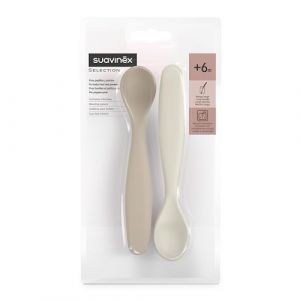 Suavinex Pack 2 Cuillères pour Bébés. Convient aux Gencives Sensibles. Pour Bouilles et Petits Pots. Aptes pour le Lave - Vaisselle. Pour Bébés +4 Mois, Beige