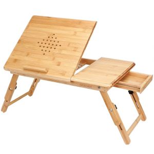 Table pour ordinateur portable en bambou, lot de 2 55x28x35cm trous d'aération & tiroir
