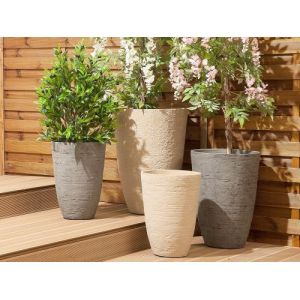 Image de Beliani Petit cache-pot beige en pierre en forme de vase CAMIA