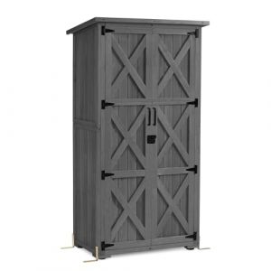 M MCombo Armoire de jardin en bois Petite maison de jardin résistante aux intempéries abri de jardin Outdoor0878D-F (Gris)
