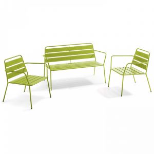 Oviala Salon de jardin 4 places en métal, avec 2 fauteuils et 1 banc