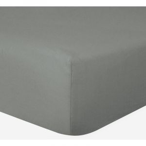Le Linge De Jules - Drap-housse 100% Coton 57 Fils Gris - 180 x 200 cm - Bonnet 30 cm