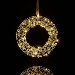 Relaxdays Couronne Lumineuse LED, déco pour fenêtre, à Suspendre, diamètre : 25 cm, intemporelle, à Piles, argenté