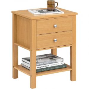Sobuy FBT114-N Table de Chevet Bout de Canapé Table de Nuit Table d'Appoint Table Basse avec 1 Étagère et 2 Tiroirs pour Salon, Chambre ou Bureau, 45x35x60