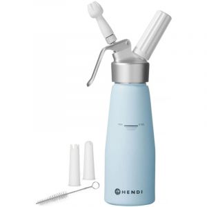 Hendi Siphon à chantilly, avec 3 douilles en polypropylène et brosse de nettoyage, siphon de cuisine, siphon à crèmes mousses desserts et sauces froides, 0,5L, ø80x(H)260mm, aluminium, rose pastel