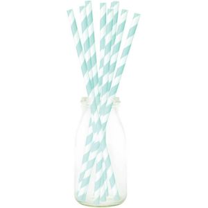 Ruedelafete Sachet de 10 pailles ray&eacute;es blanc et vert menthe