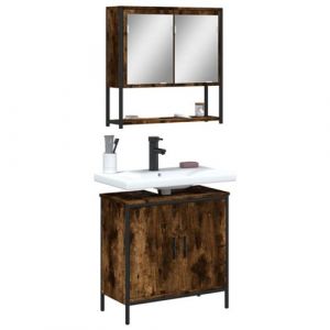 VidaXL Ensemble de Meubles de Salle de Bain 2 pcs, Armoires &agrave; Miroir avec Rangement, Organisateur de Toilette, Moderne, Ch&ecirc;ne Fum&eacute;