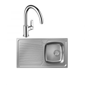 Hansgrohe Evier 1 bac S21 inox + robinet de cuisine Vernis Blend M35 210 chrom&eacute;
