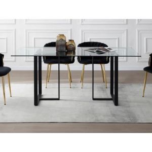 Pascal Morabito Table à manger 6 personnes en verre trempé et métal - Transparent et noir - nilesa IIde