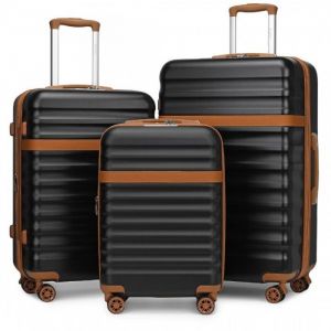 Set de 3 Valises de Voyage (55/65/75) Rigide Ensemble Valise Cabine ABS+PC Extensible L&eacute;g&egrave;re avec 4 roulettes et Serrure TSA, Noir