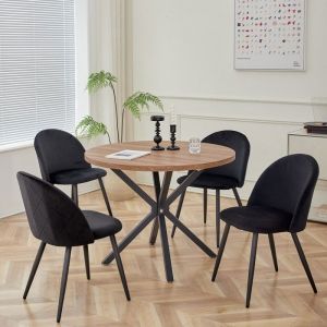 Wokaka - Lot Table et Chaises à Manger -Table Ronde Moderne 110cm - avec 6 Chaises Scandinaves de Salle à Manger - Noir