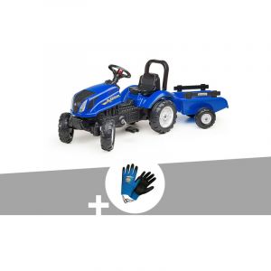 Image de Falk Tracteur enfant New Holland avec remorque 2 à 5 ans + Gants