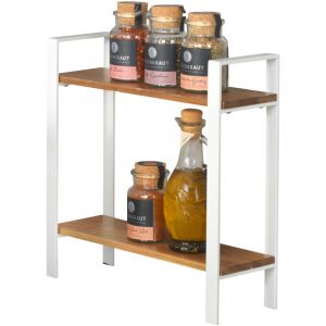 Wenko &Eacute;tag&egrave;re de Cuisine Louisa 2 &Eacute;tages, &Eacute;tag&egrave;re pour le Plan de Travail, en Bois d'acacia et M&eacute;tal, Cr&eacute;e plus d'espace de Rangement dans la Cuisine, 32 x 33 x 11 cm, Blanc