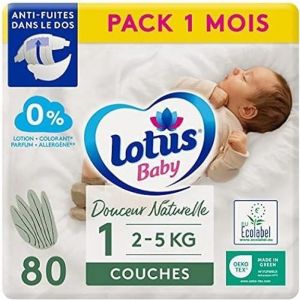 Lotus Baby Douceur Naturelle - Couches Taille 1 (2-5 kg/Nouveau-né) Pack 1 mois - 80 couches