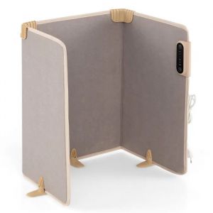 COSTWAY Chauffe-Pieds Sous le Bureau Pliable en 3 Volets avec Thermostat Minuterie, Protection Contre la Surchauffe Beige