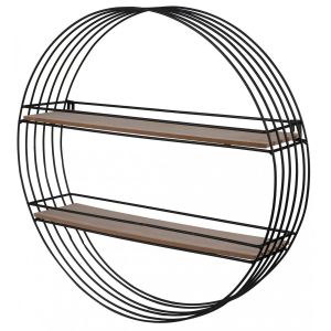 Wadiga &Eacute;tag&egrave;re murale ronde 2 niveaux m&eacute;tal et bois - 45x45x11cm