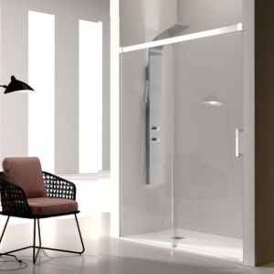 Image de Paroi de douche fixe + Porte coulissante GLASÉ profil blanc 150 cm Sans paroi latérale