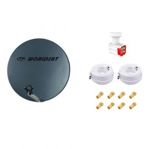 Parabole Fibre SMC 60cm HDME WORLDSAT + LNB Quad + 2 C&acirc;bles Coax Twin 25m + 8 Fiches F - Visserie en Inox