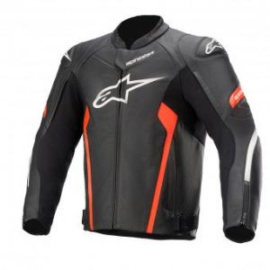 Image de Alpinestars Blouson cuir Faster V2 noir/rouge fluo- 48