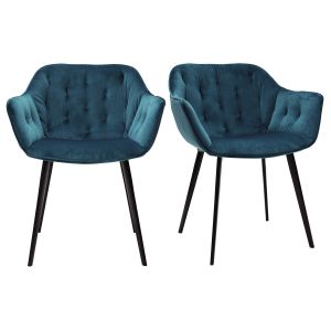 Miliboo Chaises design en velours bleu pétrole et pieds métal noir (lot de 2) BURTON
