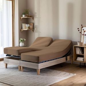 Terre de Nuit Drap housse caramel pour lit articulé jersey extensible 2x90x200 - Marron