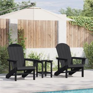 VidaXL Chaises Adirondack 2 pcs Noires 74x82x90 cm HDPE, Chaise Adirondack Noire 74x82x91 cm HDPE