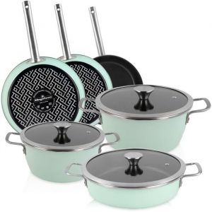 Magefesa Nordic Cuisinière à Induction Batterie 9 Pièces, Sans Pfoa Extérieur Antiadhésif Vert Menthe Ret