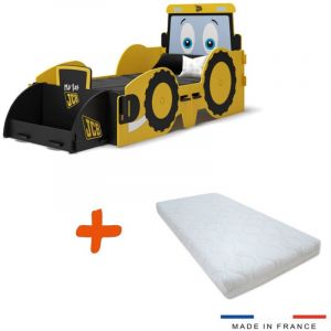 Bebegavroche - Lit + Matelas jcb &agrave; clipser mod&egrave;le tractopelle