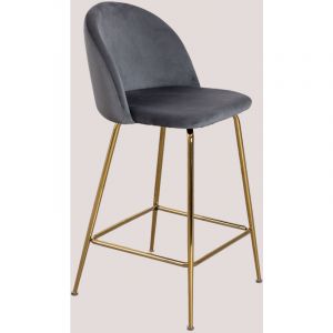 Tabouret Haut en Velours Kana Design SKLUM Doré ?65 cm Gris 92 - 102,5 cm