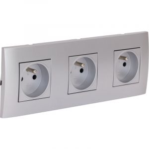 Zenitech Triple prise encastrée + plaque de finition Kalya - Argent