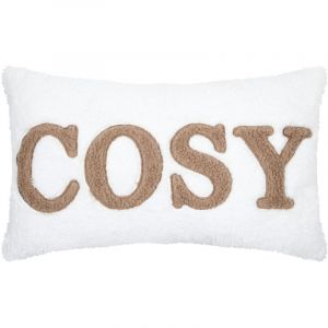LOVELY CASA Coussin en polaire avec message brod&eacute; "Cosy" Ecru 30x50 cm