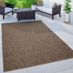 Image de Paco Home - Tapis Int&eacute;rieur Et Ext&eacute;rieur Balcon Terrasse Tapis Cuisine Monochrome Mouchet&eacute; Taupe, 120 cm rond