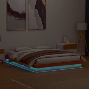 VidaXL Cadre de Lit à LED, Lit Simple avec Sommier à Lattes, Lit Double, Lit Adulte de Chambre, Moderne, Cire Marron 150x200 cm Bois de Pin Massif